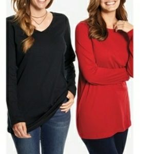 2 Soft cotton v- neck long-sleeve tee